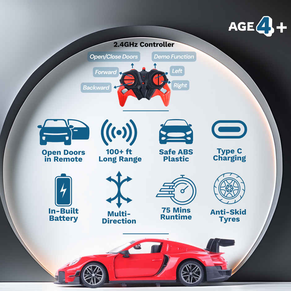 Frendo RC Door Opening Car | 1200mAh | 100+ft Range | Drift | Por Red