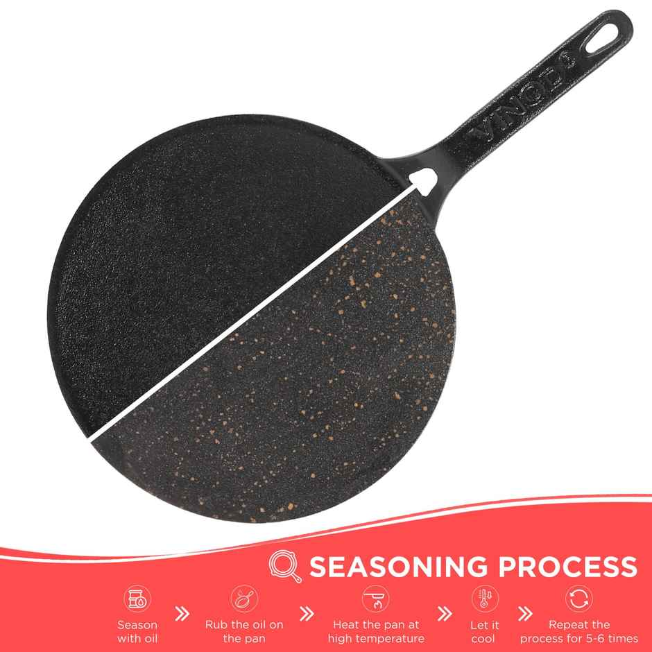 Vinod Legacy Pre-Seasoned Cast Iron Roti Tawa, 26 Cm, Induction Friendly, Black