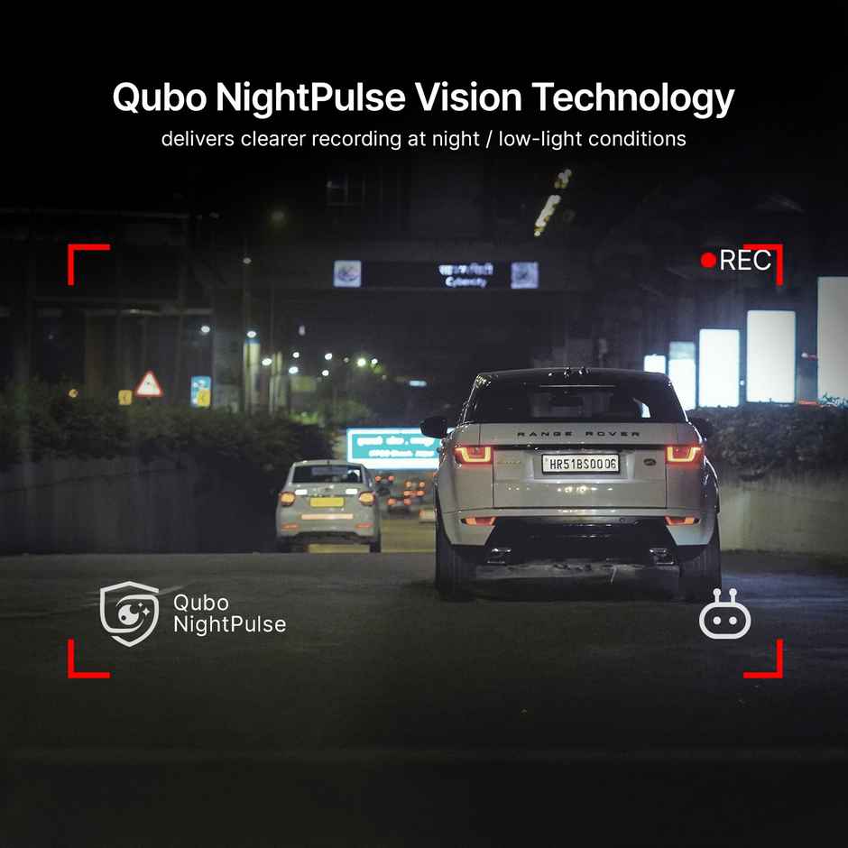 Qubo Car Dashcam Pro X by Hero Group | 3MP 1296P FHD+ Camera | NightPulse Vision | Wide-Angle FOV | Supercapacitor | Built-in Wi-Fi, Mic | App Control | G-Sensor | Up to 1TB Storage - Space Grey