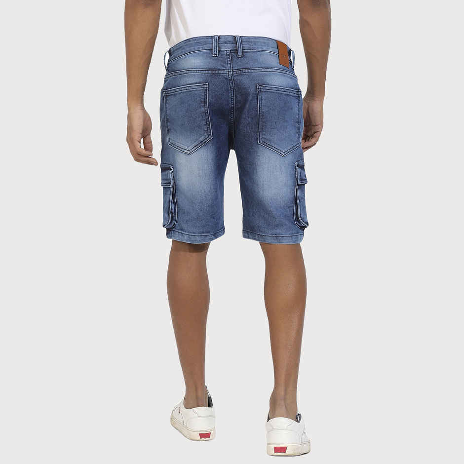 Campus Sutra Men's Distressed Cargo Denim Shorts | Blue - 36