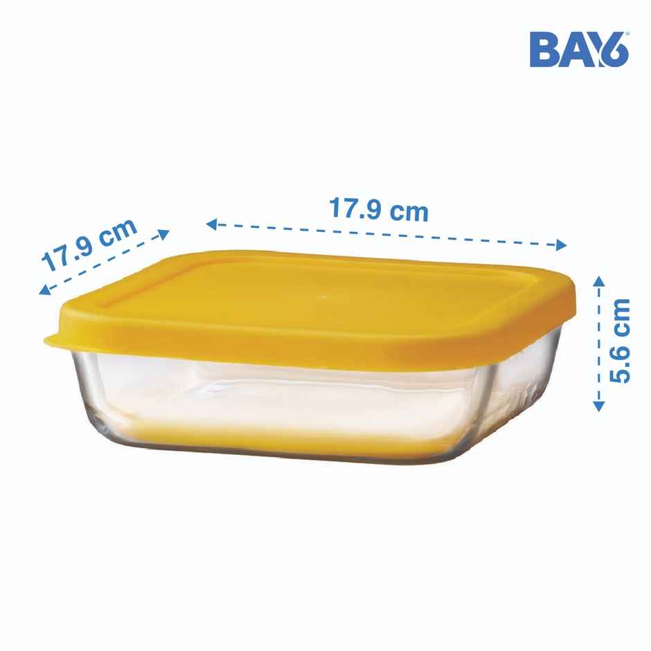 BAY6 Premium Imported Borosilicate Glass Container with Lid - 1170 ml - Yellow