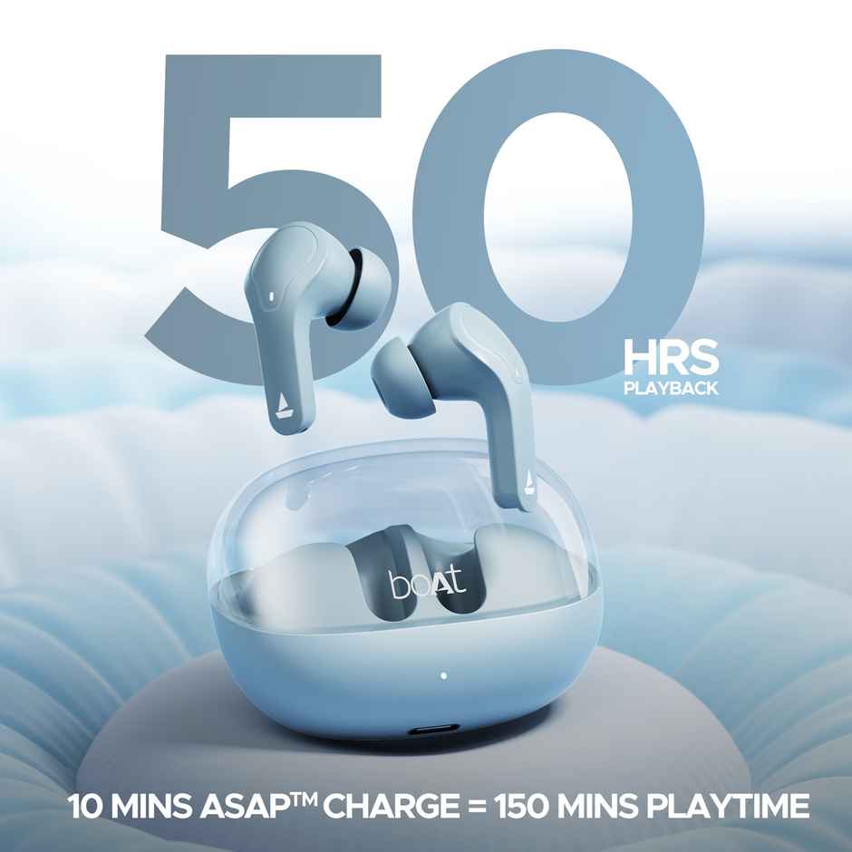 boAt Airdopes 311 Pro TWS Earbuds with mic, 50HRS Battery, Fast Charge, Dual Mics ENx Tech, Transparent LID, Low Latency, IPX4, IWP Tech, v5.3 Bluetooth Earbuds - Dusk Blue