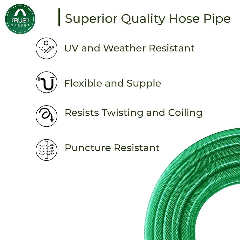 TrustBasket Heavy Duty PVC Plain Green Braided Hose Pipe with Spary Gun -10 Meter