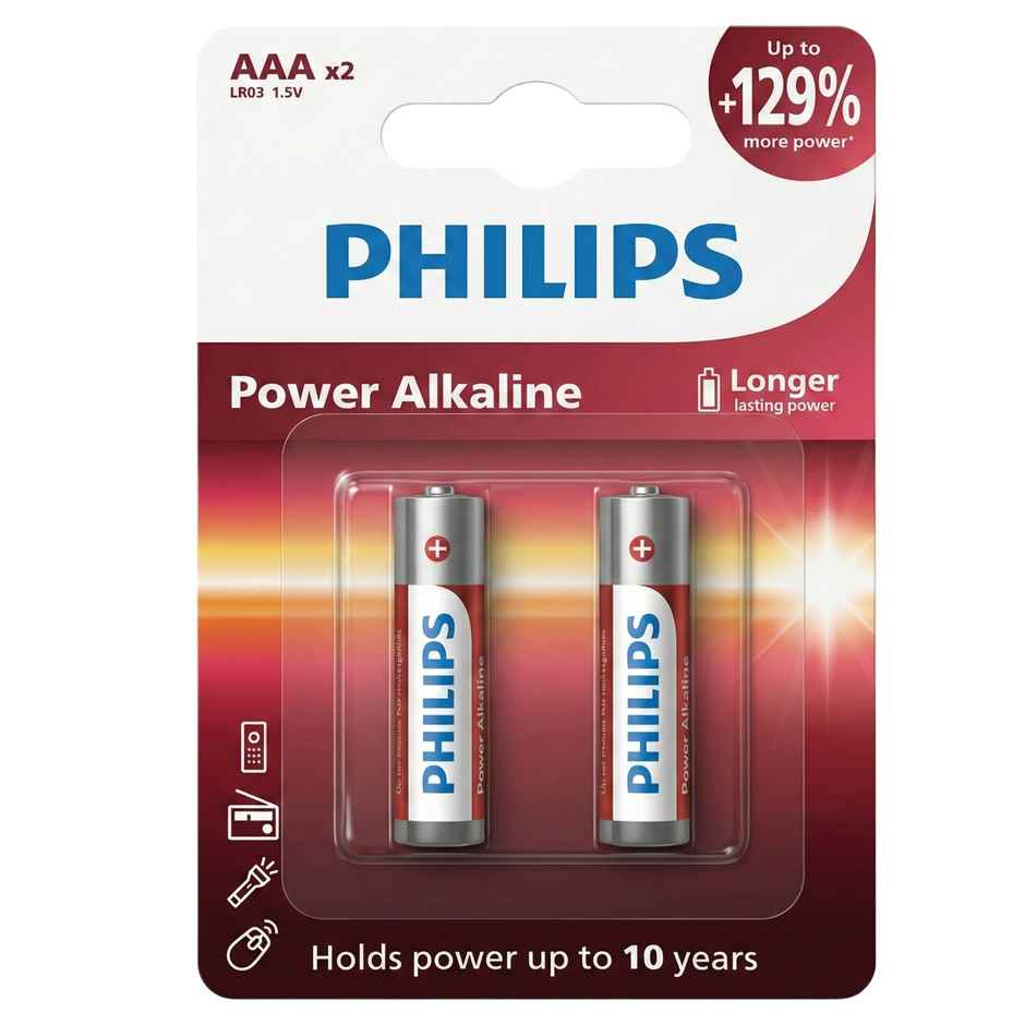 Philips LR03P2B/94 Power Alkaline AAA Battery | 1.5V | Long Lasting | Leak Resistant 1.0 Piece
