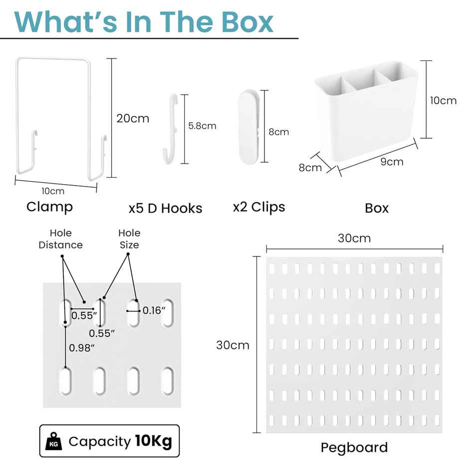 Cheston Plastic Peg Board | 30 x 30 cm - White