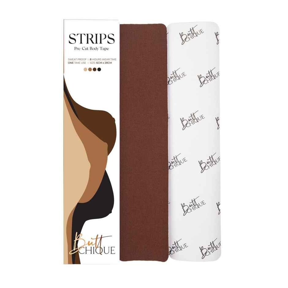 Buttchique Breast Lift Pre-Cut Body Tape Strips (Pack Of 4, Coco) (6 X 28 Cms Strips)