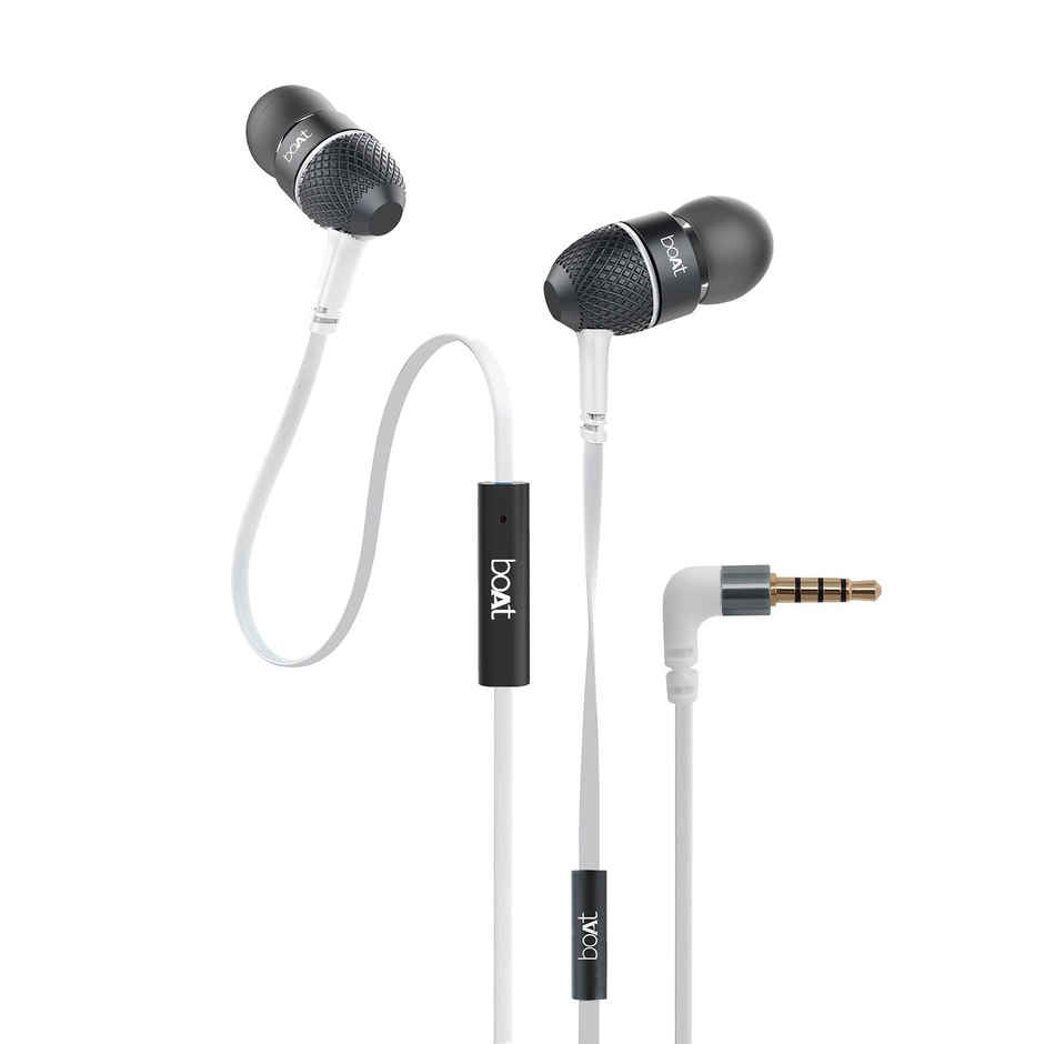 boAt Bassheads 180 in ear Earphones w/ Super Extra Bass, One Button Mic & Tangle Free Cable (White)