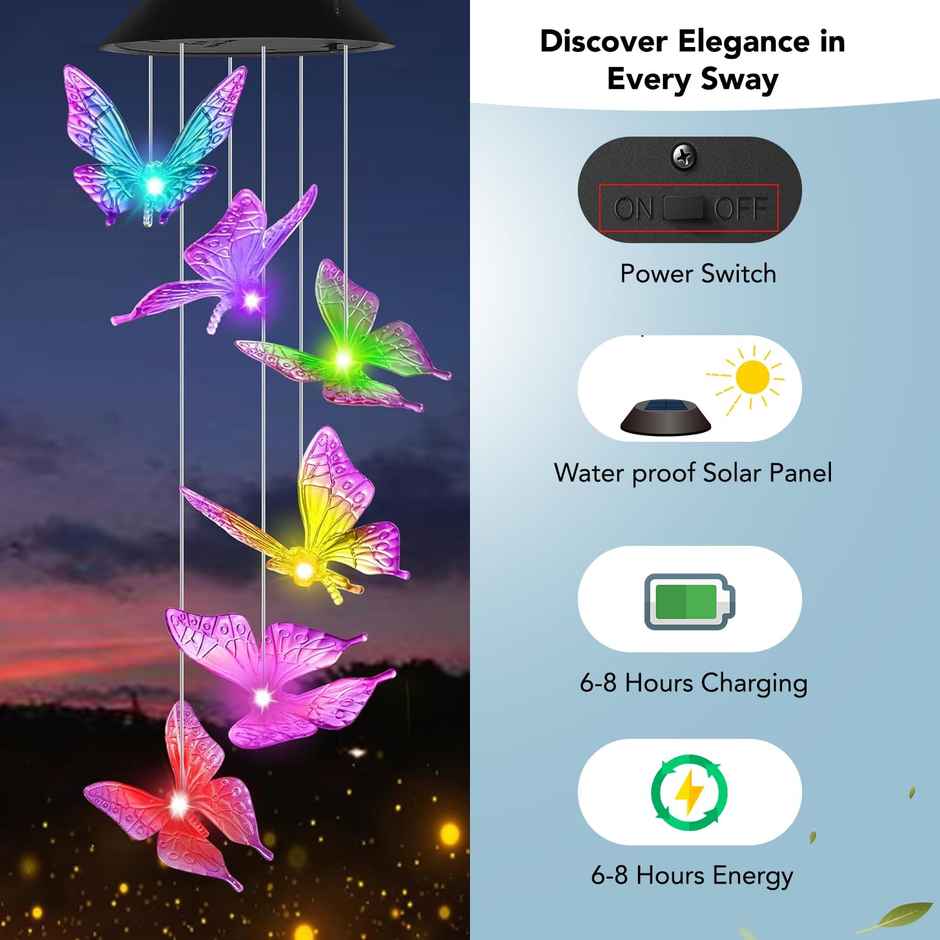 Ekhasa Solar Butterfly Wind Chimes | Solar Powered Windchime For Balcony, Outdoor & Garden