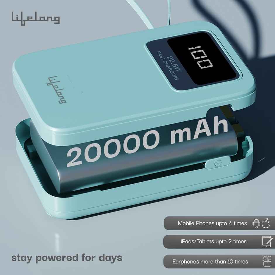 Lifelong AMPCHARGE 20000 mAh 22.5 W CompactPocketSize PowerBank 4 Input/Output Port (LLPBBWA20)