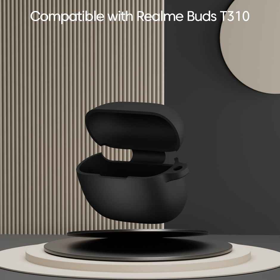 Sounce Earphone Case Cover for Realme Buds T310 | Soft Silicone | Shockproof | Black