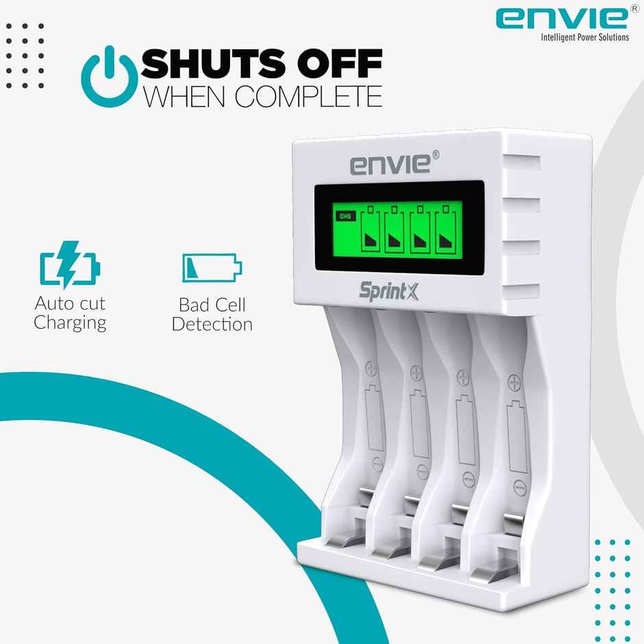 Envie (ECR11MC) SprintX Ultra Fast Battery Charger for Rechargeable Batteries AA & AAA Ni-mh, with LCD Display Indicator, Smart Charge Control System, Charge 2 or 4 Batteries at a Time