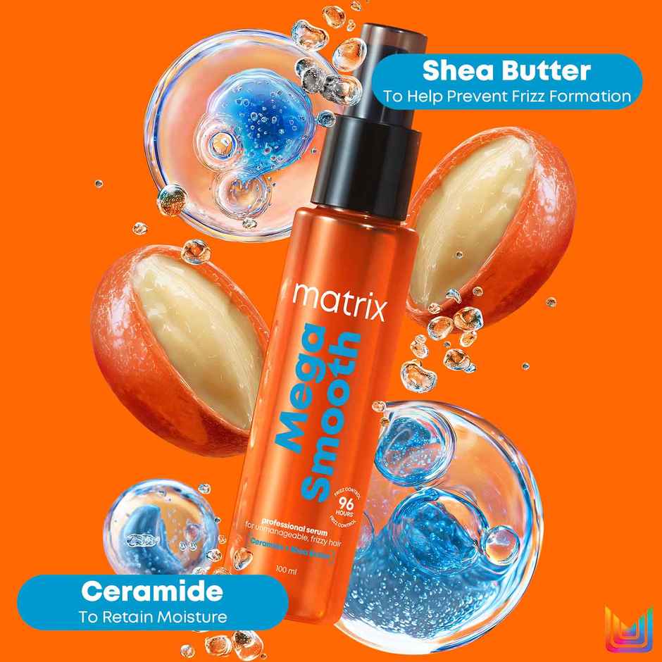 Matrix Mega Smooth Anti-Frizz Serum with Shea Butter & Ceramides | 4-Days Frizz Control