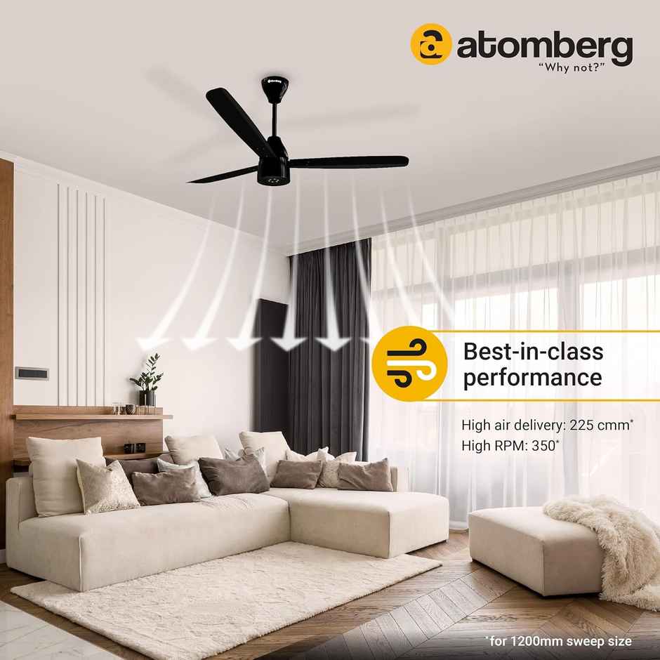 Atomberg Renesa Enzel BLDC Ceiling Fan,1200mm,Remote Control,BEE 5 Star,LED Indicators,Gloss Black