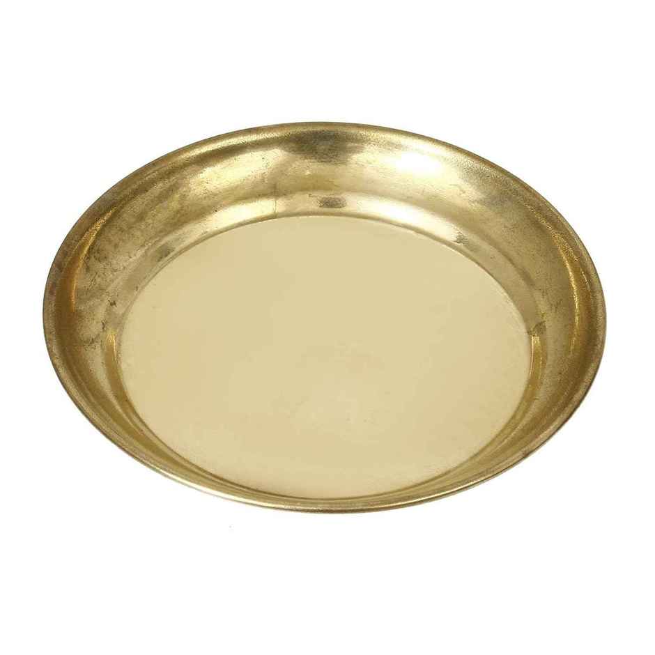 Brass Puja Thali | 5 in | with 2 Katori Bowls, 1 Spoon and 1 Glass | Ecraftindia