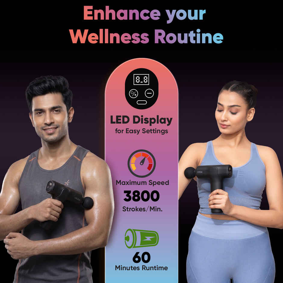 Vega Hand Massage Gun With Muscle Ease Therapy for Body Pain Relief With Touch Display - Vhmg-01