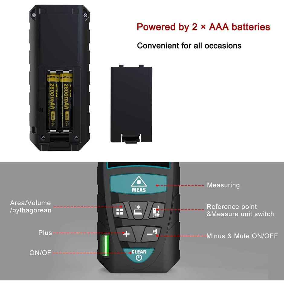 Themisto Th-M81 Laser Distance Meter (50M Range) With Backlit Lcd And Pythagorean Mode