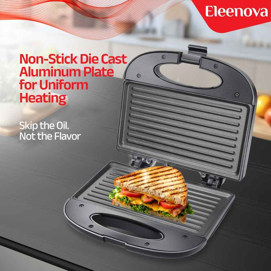 Eleenova Crown 800 W Sandwich Maker-Die-Cast Plates, Non-Stick, Energy-Efficient