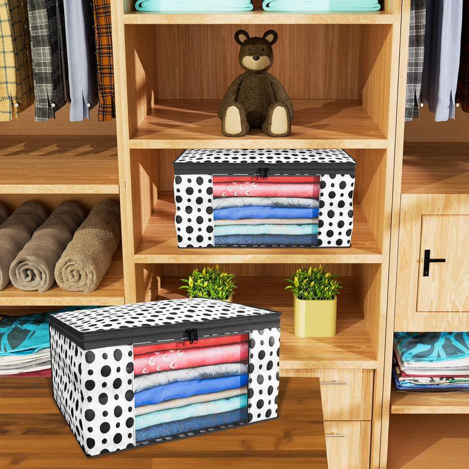 Kuber Industries Pack of 6 Polka Dots Clothes Organizer For Shirts | Lehenga (Black and White)