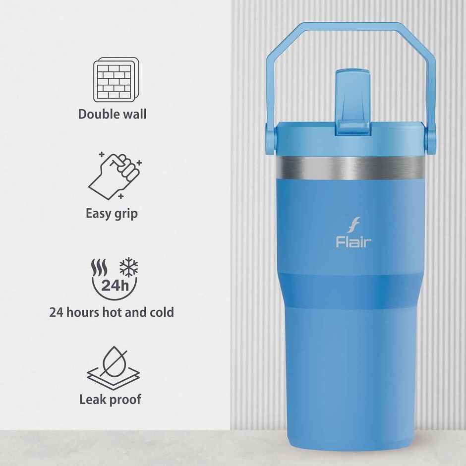 Flair Rage 600 ml Vacuum Insulated Stainless Steel Tumbler | Azure Color, Double Wall