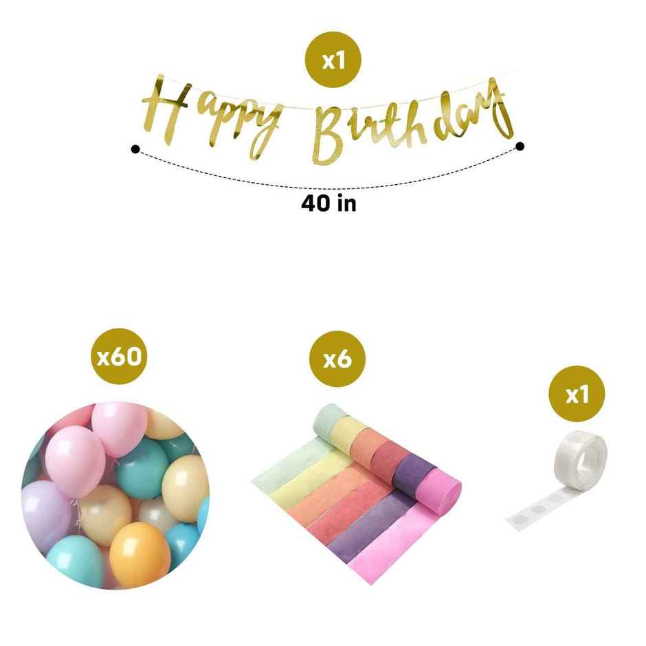 Party Propz Pastel Multicolor Happy Birthday Decorations - Pack Of 68