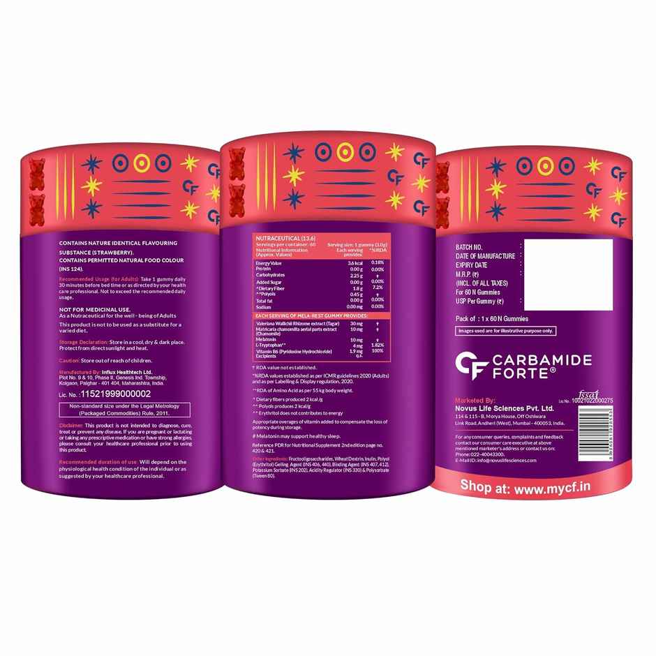 Carbamide Forte Melatonin 10mg sleep Gummies with TAGARA, L Tryptophan & Vitamin B6 Sleep Supplement