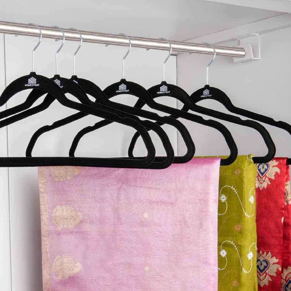 Homestrap Velvet Plastic Cloth Hanger | Black | Pack of 6