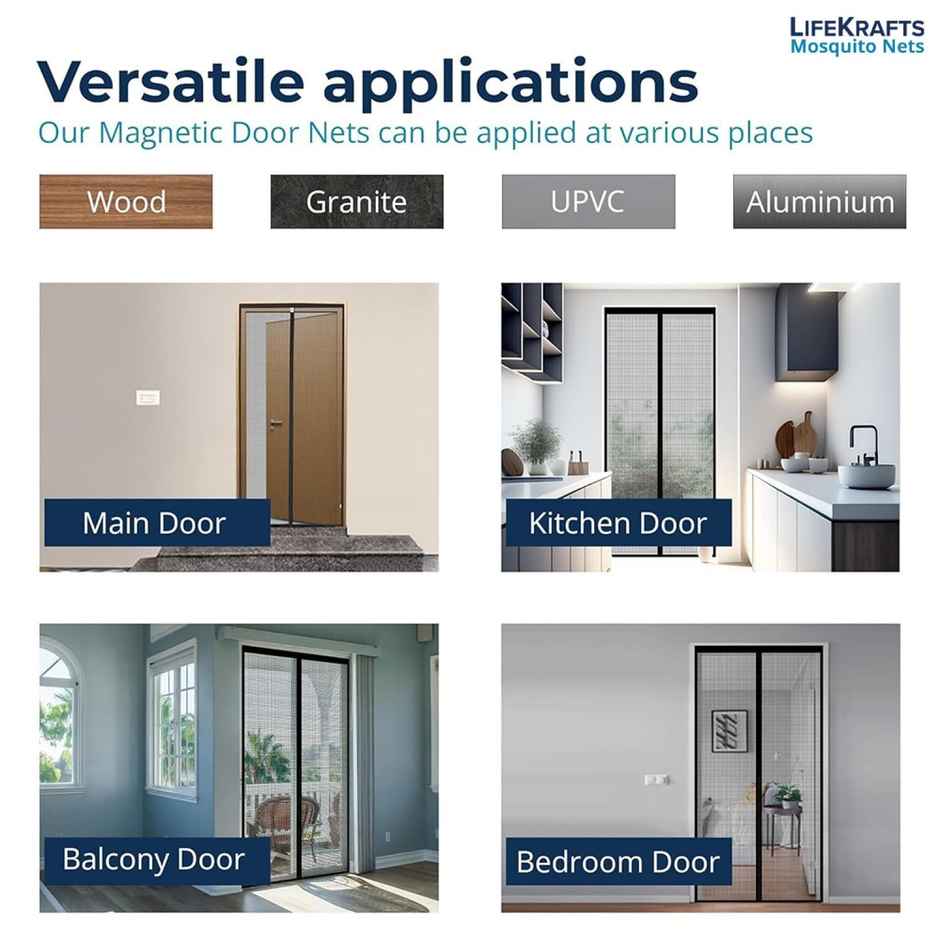 Lifekrafts Magnetic Mosquito Net For Door | Grey - 205 x 95 cm