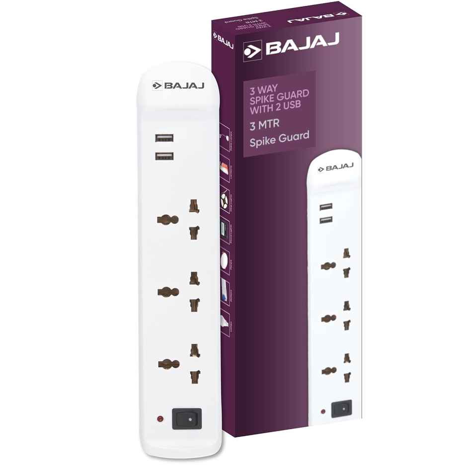 Bajaj 3-Way Spike Guard 3 Socket & 2 Usb 3 Socket Extension Boards