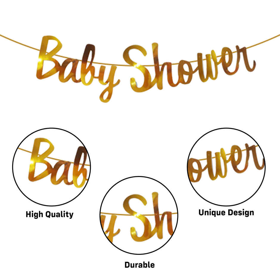 Baby Shower Decoration Items | White Net Curtain, Fairy Lights, Foil Banner, Balloons | Party Propz