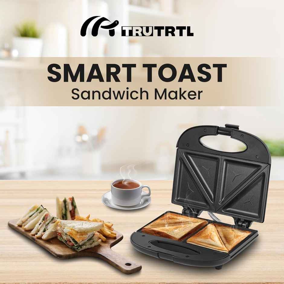 truTRTL Smart Toast Electric Sandwich Maker with Non-Stick Die Cast Aluminium Plates| 800W (Black)
