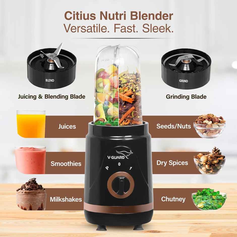 V-Guard Citius Nutri 400 W Blender Mixer Grinder Juicer | Up to 22,000 RPM | Black