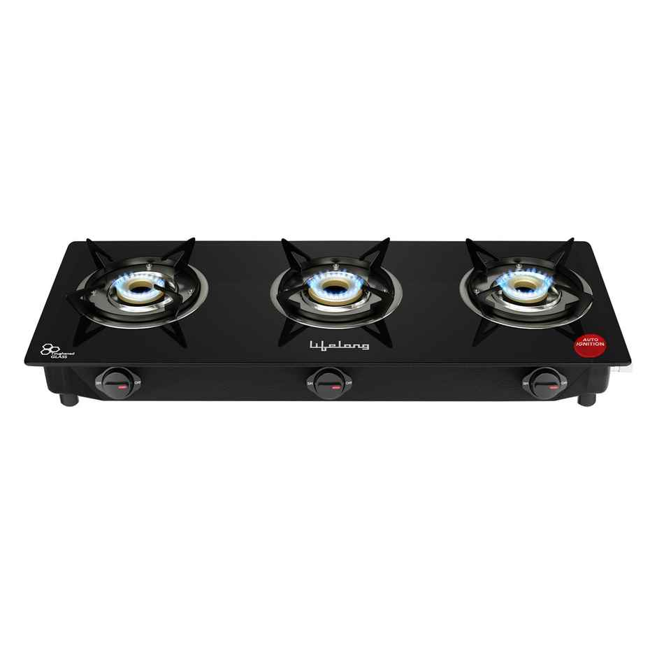 Lifelong 3 Burner Gas Stove Top -Automatic Ignition for Modular Kitchen| Compatible with LPG