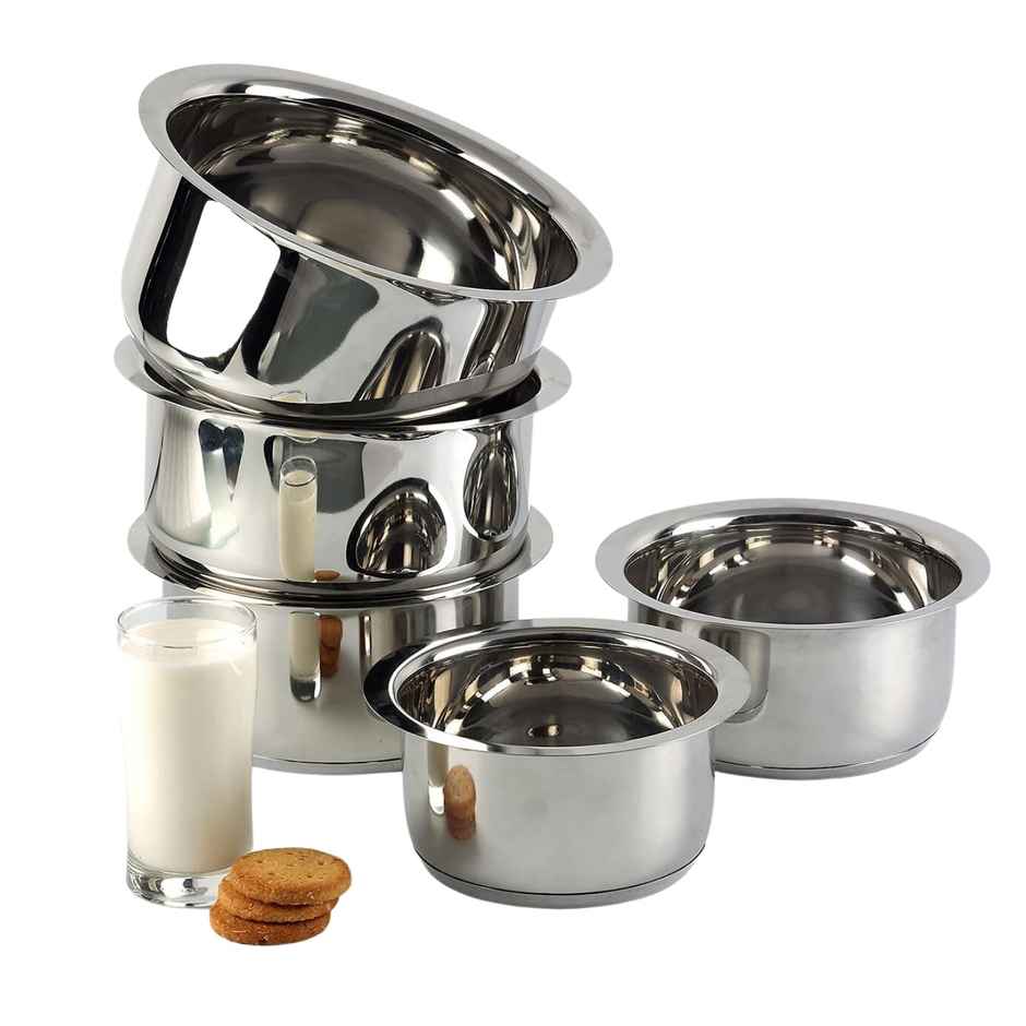 Vinod 5 Pcs Stainless Steel Tope Set Without Lid - 0.8 L, 1 L, 1.4 L, 1.8 L, 2.2 L