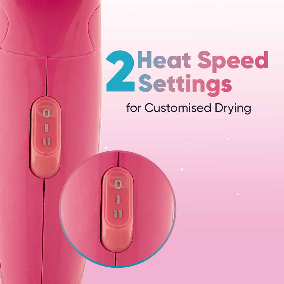 Vega Travel Pro 1200W Hair Dryer for Women with Powerful Motor, 2 Heat/Speed Settings, Detachable Nozzle, Travel Friendly Compact Blow Dryer with Foldable Handle, (VHDH-33)