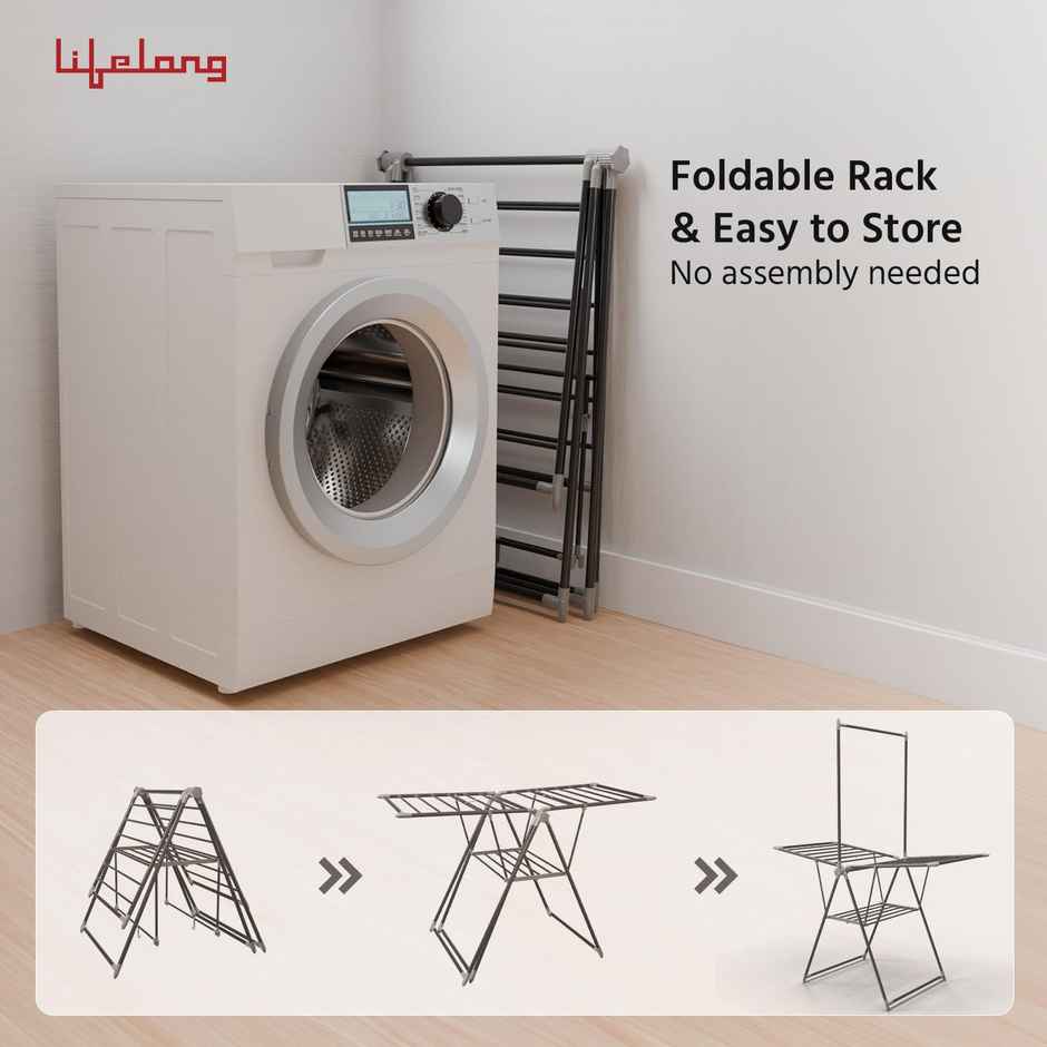 Lifelong Clothes Stand for Drying | Height Adjustable | 55 ft Drying Length | Easy to Store | Black