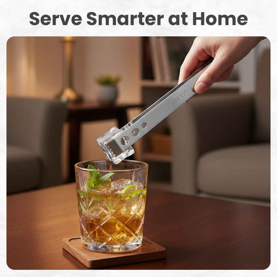 Perch Stainless Steel Ice Tong for Ice Cubes | Silver