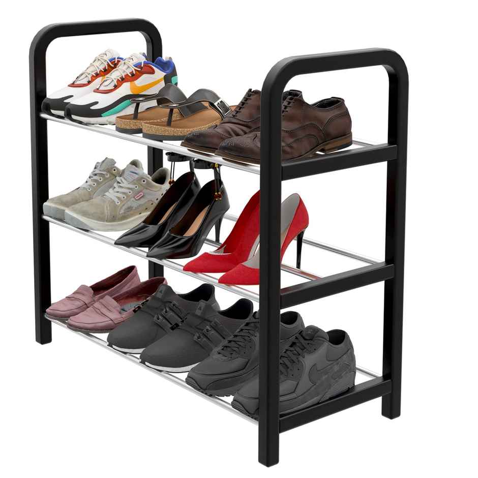 Lifelong Shoe Rack for Home | 3-Tier | Ideal for 9 Shoe Pairs| Space Saving | Chrome Finish