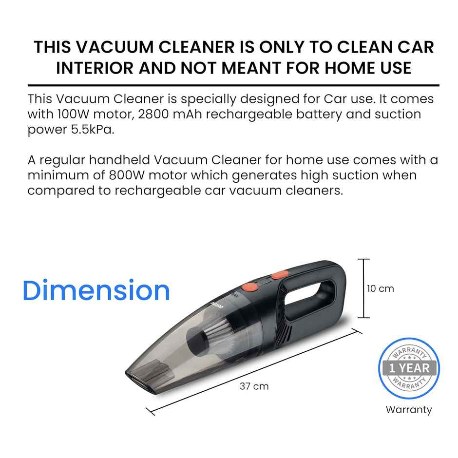 Agaro Cordless Rechargeable Car Vacuum Cleaner, Portable, Handheld, 100W, 5.5Kpa Suction