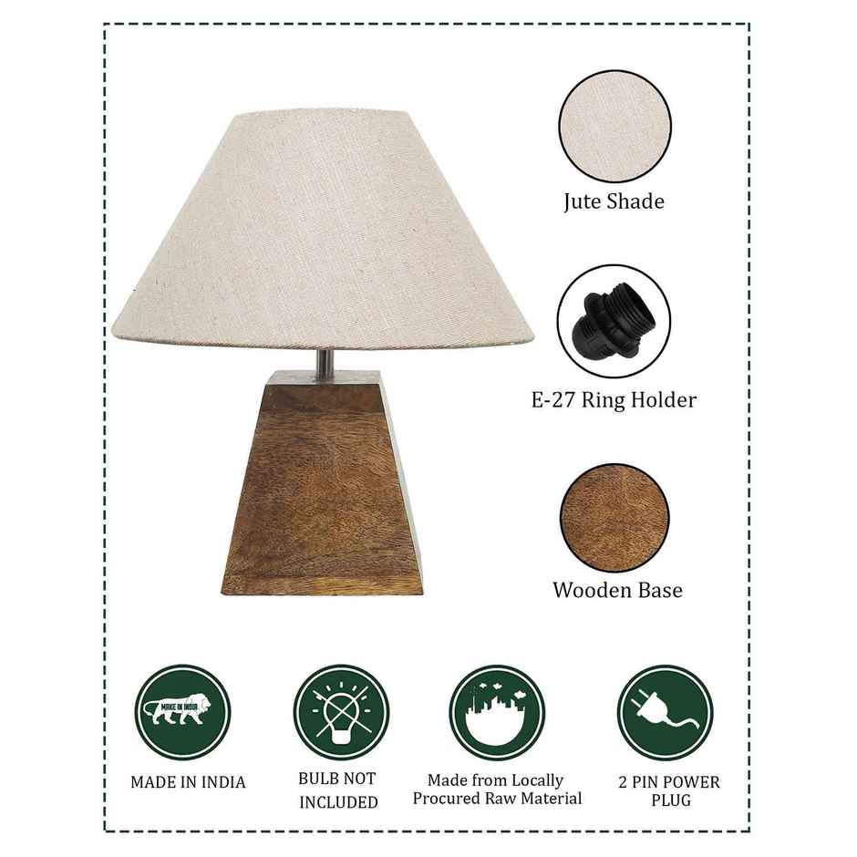 Homesake Wood Table Lamp | Modern Base Fabric Lampshade | Pyramid | Jute
