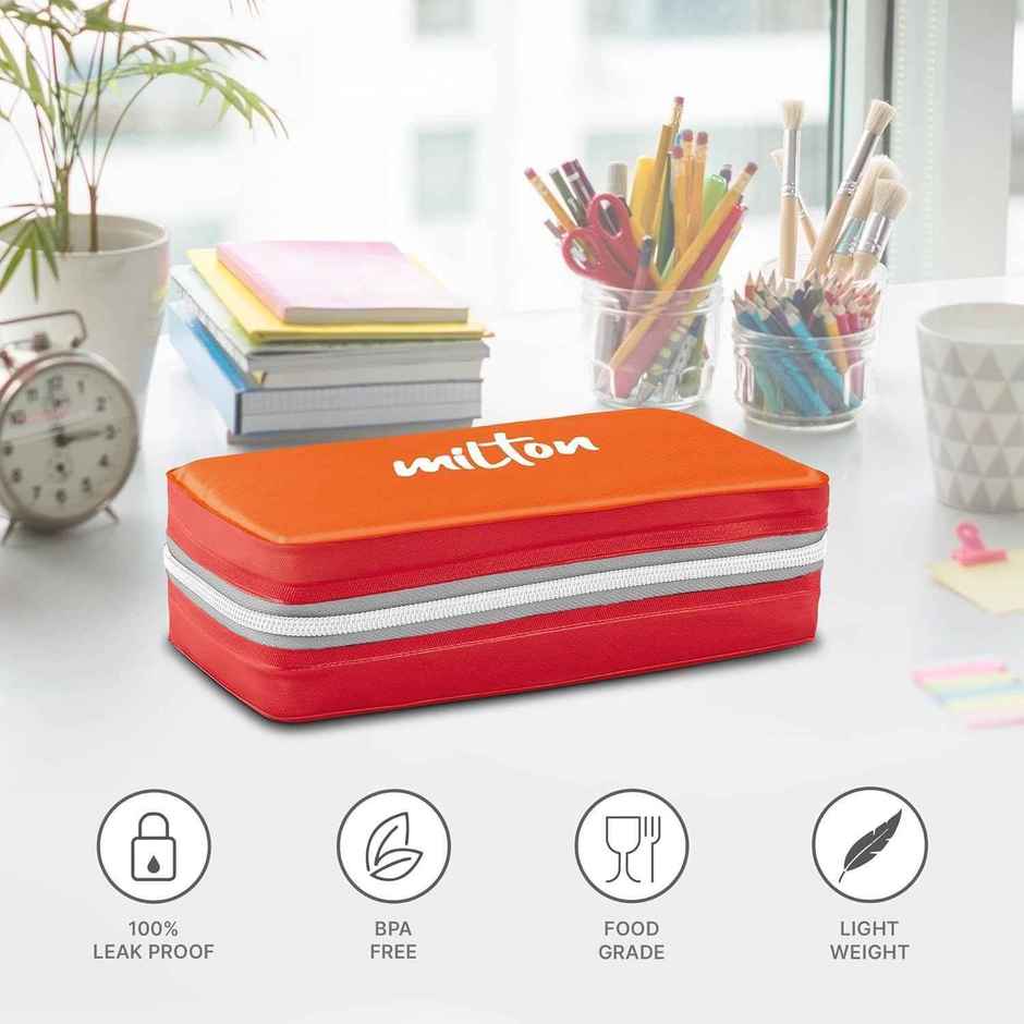 Milton Plastic New Mini Lunch Insulated Tiffin | Set Of 2 | | 280 ml Each With Bag | Orange