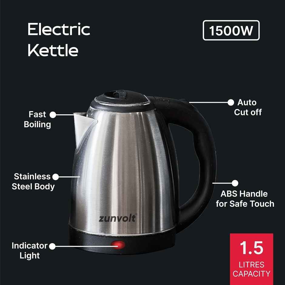 ZunVolt 1.5L Electric Kettle | 1.5 L | Silver | Black