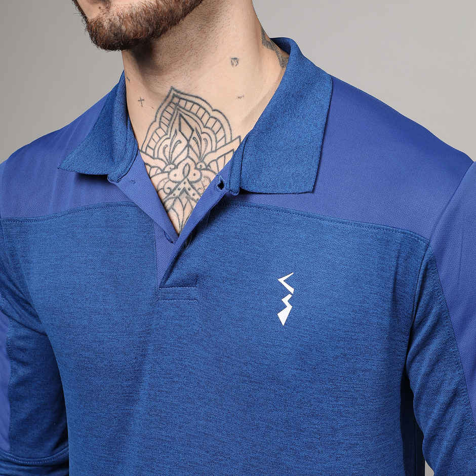 Campus Sutra Men's Contrast Activewear T-shirt | Blue - L