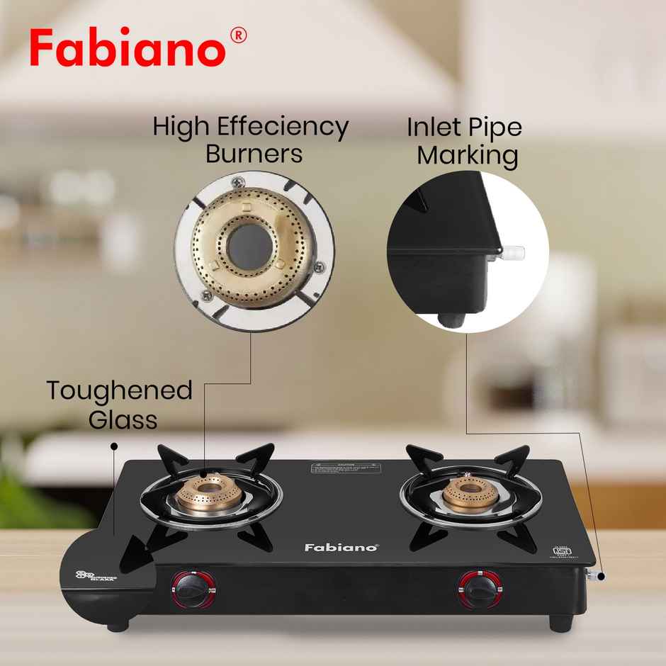 Fabiano 2 Burner Glass Gas Stove Brass Painted Burner