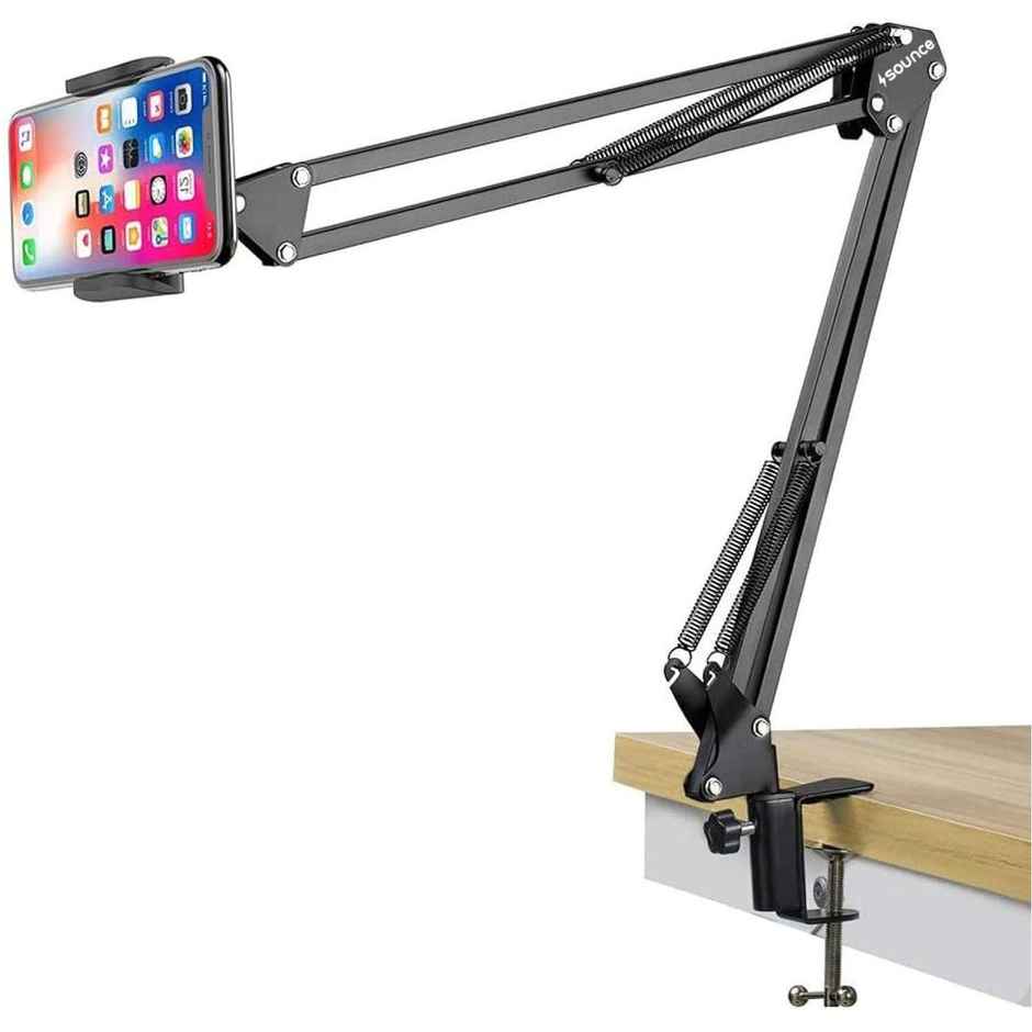 Sounce Lightweight Tabletop Stand Phone Holder,Metal Long Lazy Arm And Bracket For All Mobile Black