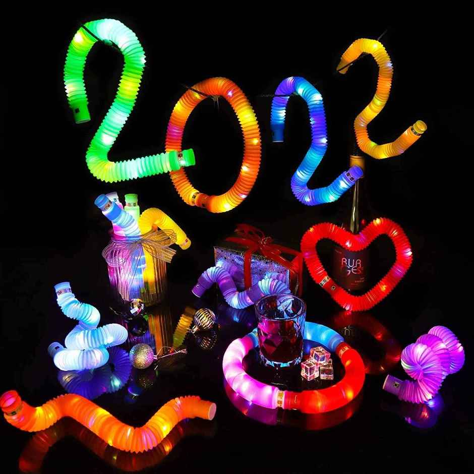 Toyshine LED Flashing Pop Tube Fidget Toy Set for Stress Relief (6 Pcs)