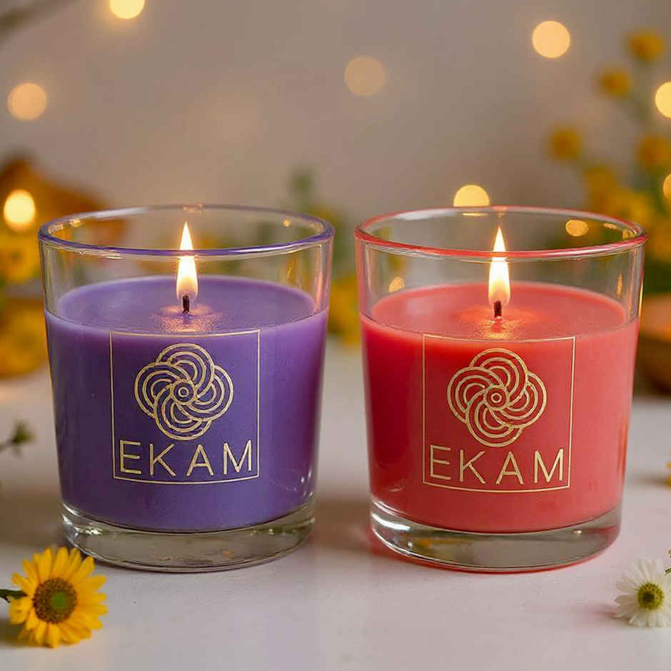 EKAM Scented Votive Candles (2 pcs) | Lavender & Sandalwood, Rose & Lily | 43g Each | 10H Burn
