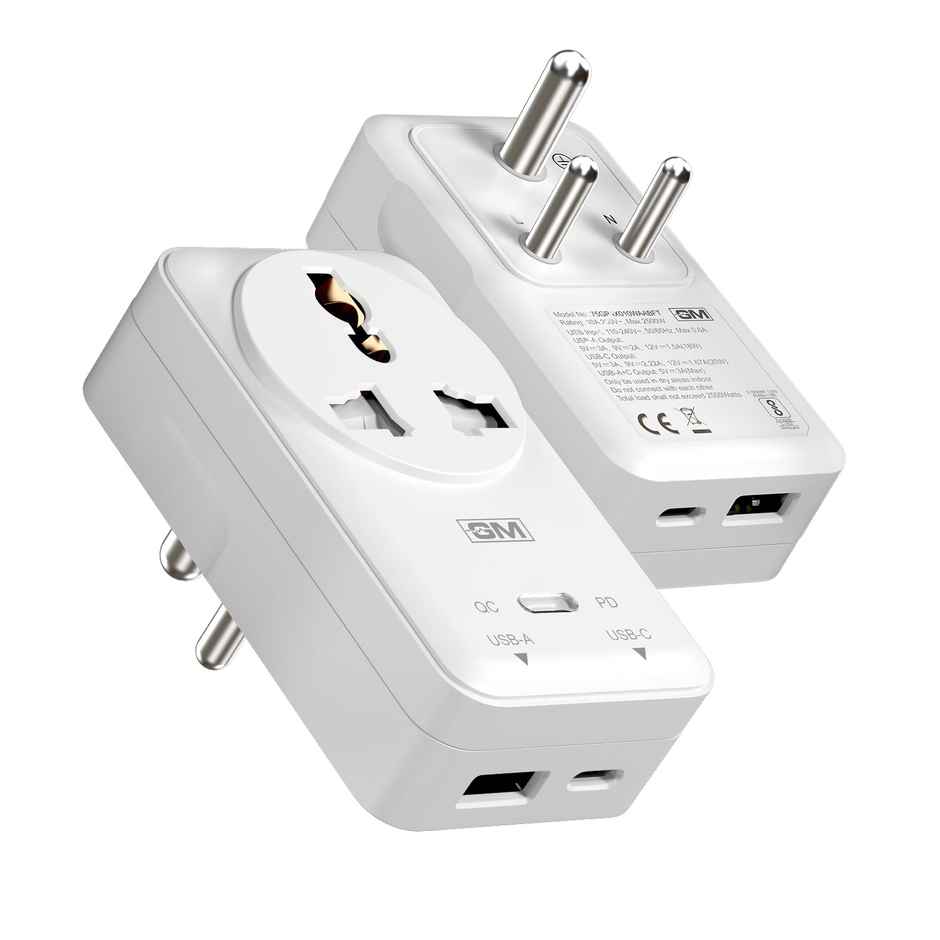 GM G+ 3-in-1 20W PD Fast Charging Adapter with 2500W Universal Socket