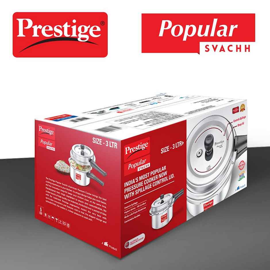 Prestige Popular Svachh Virgin Aluminium Spillage Control Pressure Cooker, 3 L (Silver)