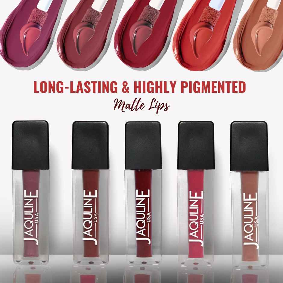 Jaquline USA Pout Power Set of 5 Liquid Lipstick Water Proof Smudge Proof Transfer Proof