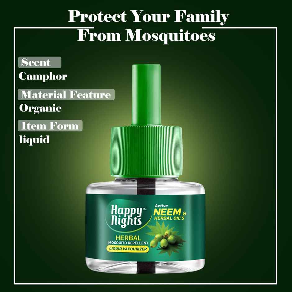 Happy Nights Neem & Herbal Mosquito Repellent Refill | Safe for Kids